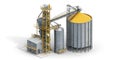 Grain storage facility with silos and processing equipment seen in a rural location Royalty Free Stock Photo