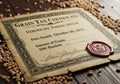 Grain Tax Certificate dated October 26, 1873, documenting 500 bushels, features ornate decorative Royalty Free Stock Photo