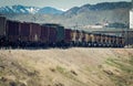 Grain Train With Several Diesel Locomotive Engines