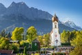 Grainau Church at golden autumn and Zugspitze, Garmisch Partenkirchen, Germany