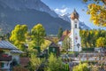 Grainau Church at golden autumn and Zugspitze, Garmisch Partenkirchen, Germany