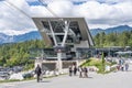 Grainau, Germany - Aug 5, 2020: Cable car station by Eibsee lake in summer Royalty Free Stock Photo
