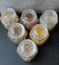 Grains and beans in glass jars Royalty Free Stock Photo
