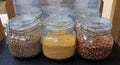 Grains and beans in glass jars Royalty Free Stock Photo