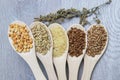 Composition of cereal grains in wooden spoons