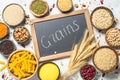 Grains, Legumes, and beans assortment top view.