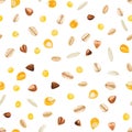 Grains seamless pattern. Corn, oat, millet, buckwheat, rice and wheat isolated on a white background. Vector illustration