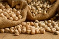 Grains seed of Pea and Bean in sack Royalty Free Stock Photo