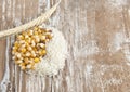 Grains on Wood background