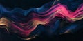Grainy background showcasing a glowing raspberry, cobalt blue, and gold color wave on a black dark