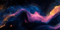 Grainy background showcasing a glowing raspberry, cobalt blue, and gold color wave on a black dark