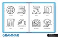 Grammar infographics linear icons collection