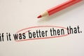 Grammar or spelling mistake circled in red pencil as editor correction