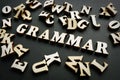 Grammar from wooden letters. Learn English concept