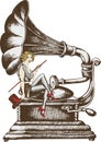 Grammofon and cabaret singer Royalty Free Stock Photo