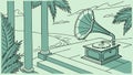 Gramophone in Ancient Column Garden, vector design Generative AI Royalty Free Stock Photo