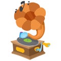 Gramophone. Ancient musical instrument. Vintage household items. Cartoon drawing for gaming mobile applications