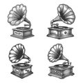 Gramophone engraving set vector collection Royalty Free Stock Photo