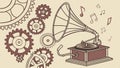 Gramophone and gears, vintage technology and mechanical music device vector design Generative AI Royalty Free Stock Photo