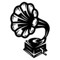 Gramophone icon for logo template, vector monochrome illustration