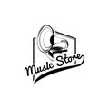 Gramophone icon. Music store label logo. Music shop emblem. Vector. Royalty Free Stock Photo