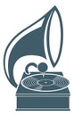 Gramophone icon. Old phonograph logo. Vintage vinyl disc player Royalty Free Stock Photo
