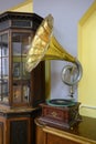 A Gramophone Made In 1913 In Russia, With A Large Gilded Trumpet