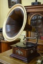 A Gramophone Made In 1913 In Russia, With A Large Gilded Trumpet