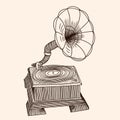 Musical gramophone for vinyl disk. Royalty Free Stock Photo