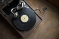 Gramophone for playing vinyl records. Retro player for listening to music Royalty Free Stock Photo