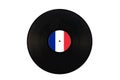 Gramophone record with the flag of France. French music. Vinyl record with the flag of France, on a white background, isolated