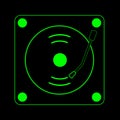 Gramophone record player glowing black green outline icon Royalty Free Stock Photo
