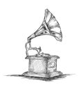 Gramophone Vector Illustration Sketch - Antique Music Player Royalty Free Stock Photo