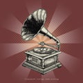 Gramophone vintage hand drawing Royalty Free Stock Photo