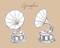 Gramophone- vintage hand drawn vector