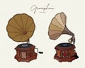 Gramophone- vintage hand drawn vector