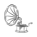 Gramophone vintage music line art hand drawing Royalty Free Stock Photo