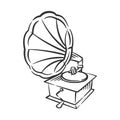 Gramophone vintage music line art hand drawing Royalty Free Stock Photo