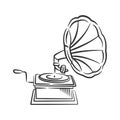 Gramophone vintage music line art hand drawing Royalty Free Stock Photo