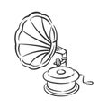 Gramophone vintage music line art hand drawing Royalty Free Stock Photo