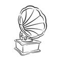 Gramophone vintage music line art hand drawing Royalty Free Stock Photo