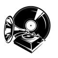 Gramophone and vinyl disc record black and white vector design Royalty Free Stock Photo