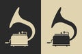 Retro gramophone icon. Antique record player glyph symbol. Flat style icon. Isolated.