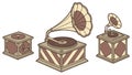 Gramophones on Display, Evolution of Sound Technology, vector design Generative AI Royalty Free Stock Photo