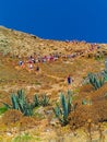 Tourists going to castle at hill top.