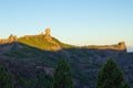 Gran Canaria, Caldera de Tejeda, sunrise over Roque Nublo mount Royalty Free Stock Photo