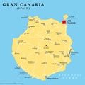 Gran Canaria, Grand Canary Island, political map, with capital Las Palmas Royalty Free Stock Photo