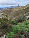 Distant view of Bentayga rock on Gran Canaria in Spain