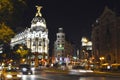 Gran Via central street of Madrid at night, Spain