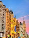 Gran Via in the evening - Madrid, Spain Royalty Free Stock Photo